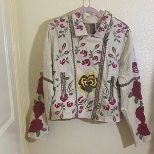 NWOT AZ Embroidered Floral Bomber Jacket, Size L
